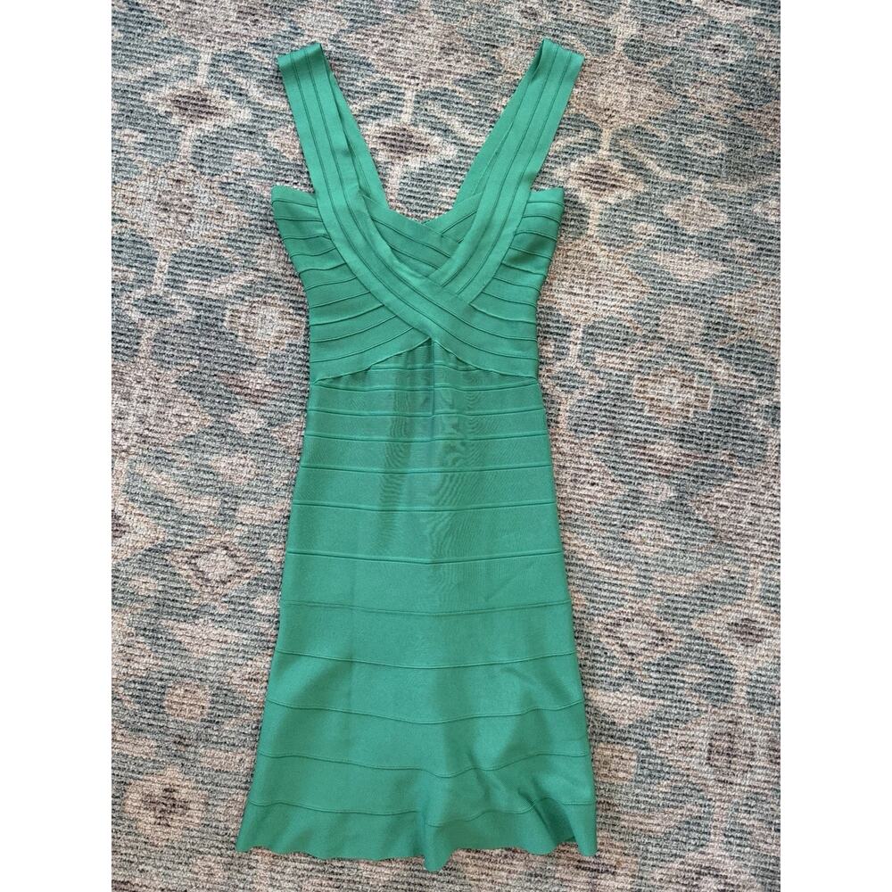 Herve Leger Elisha Green Opal Bandage Dress Size Small Bodycon Cocktail Dress